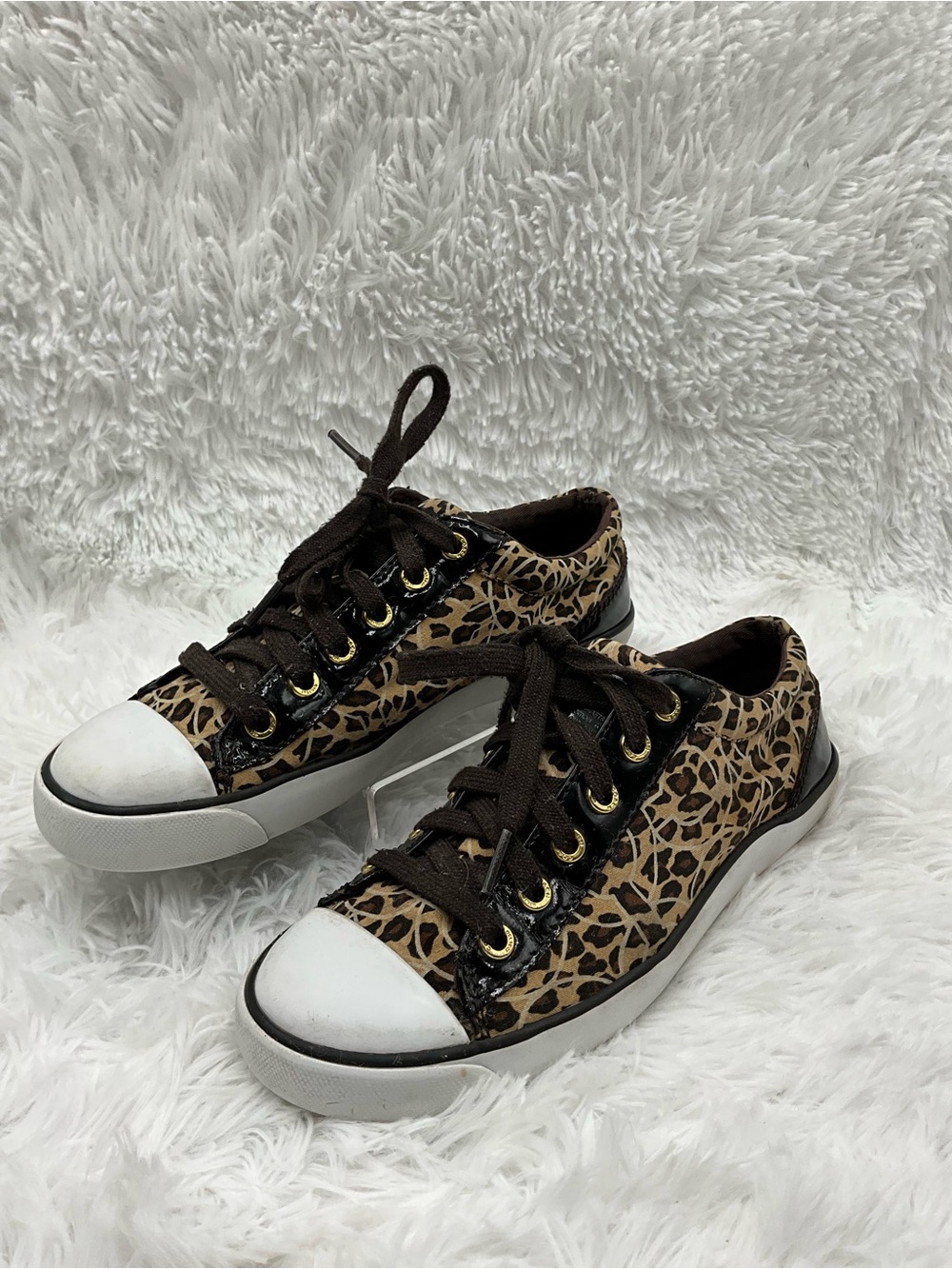 Coach Barrett Sneakers Size 6.5 Brown & Black Leopard-Print Low-Top Canvas